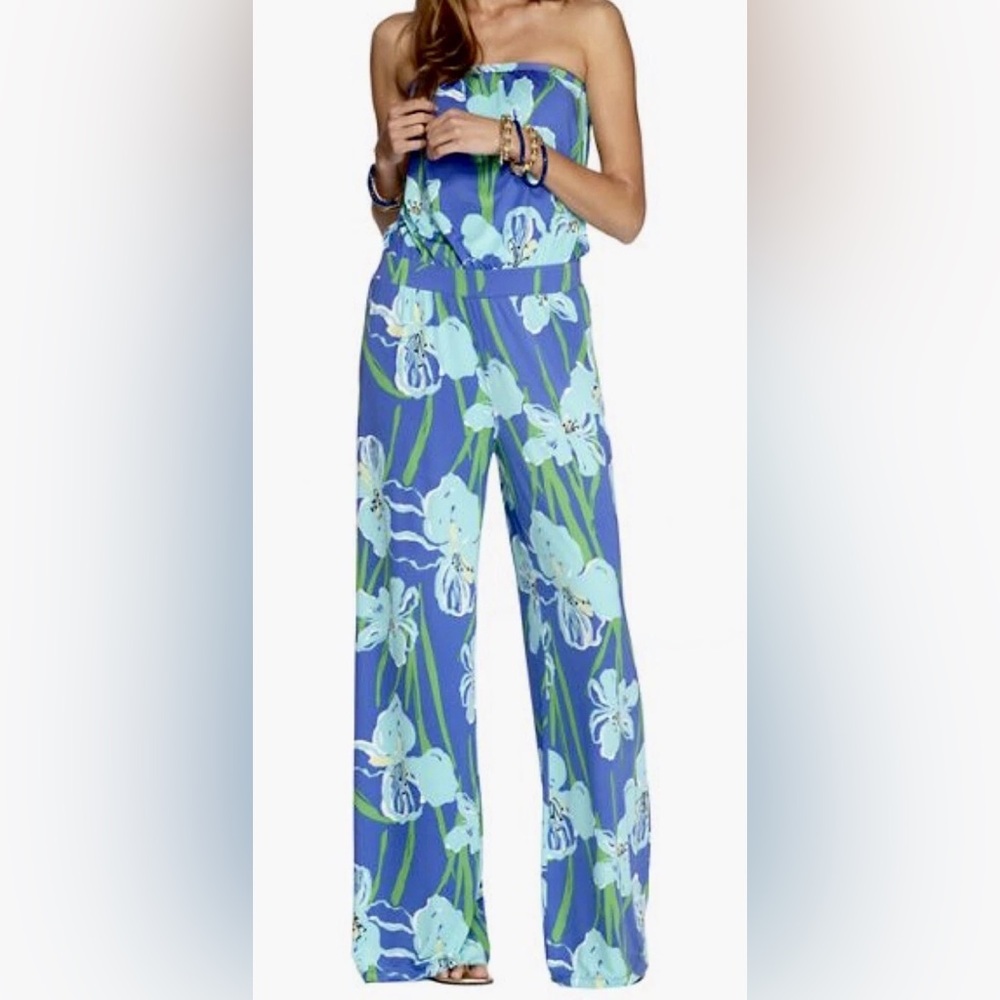 Lilly Pulitzer Jumpsuit Kourtney Women's M Strapless Island Iris Blue